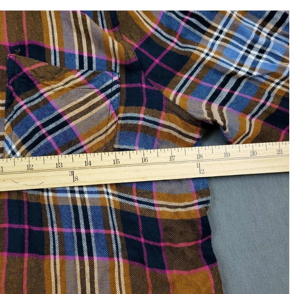 Lucky Brand Plaid Flannel Button Up Shirt Women M Medium Long Sleeve Blue Pink - Picture 4 of 14